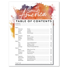 South America homeschool unit study printed student workbook Recipe Book table of contents