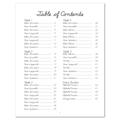 Space homeschool unit study print student workbook, Cursive workbook table of contents