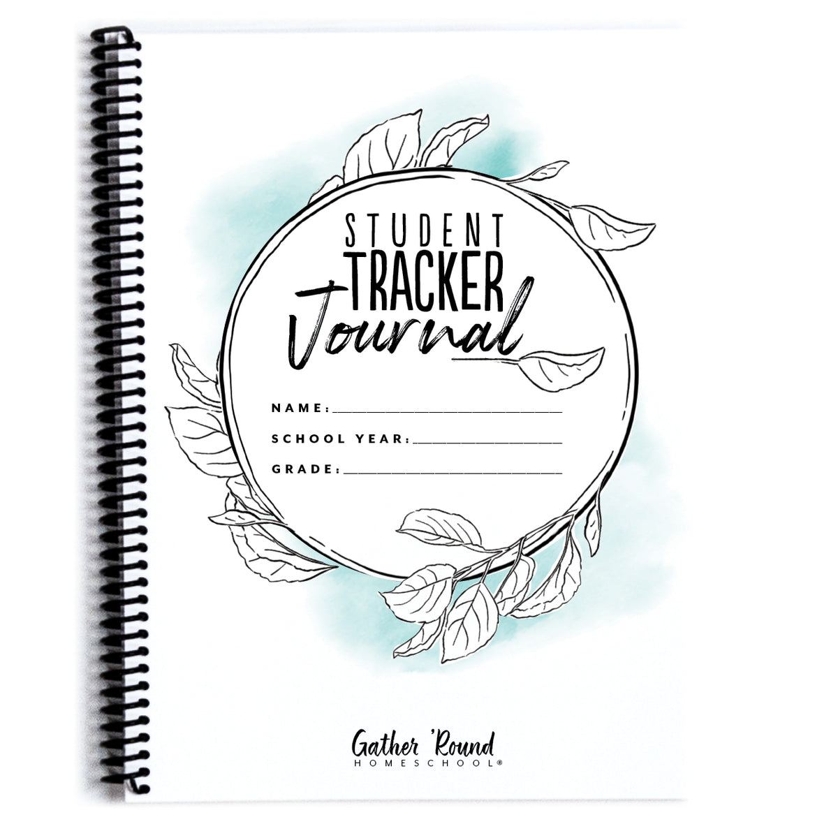Cover for Student Tracker Journal decorated with circle graphic and leaf illustrations. 