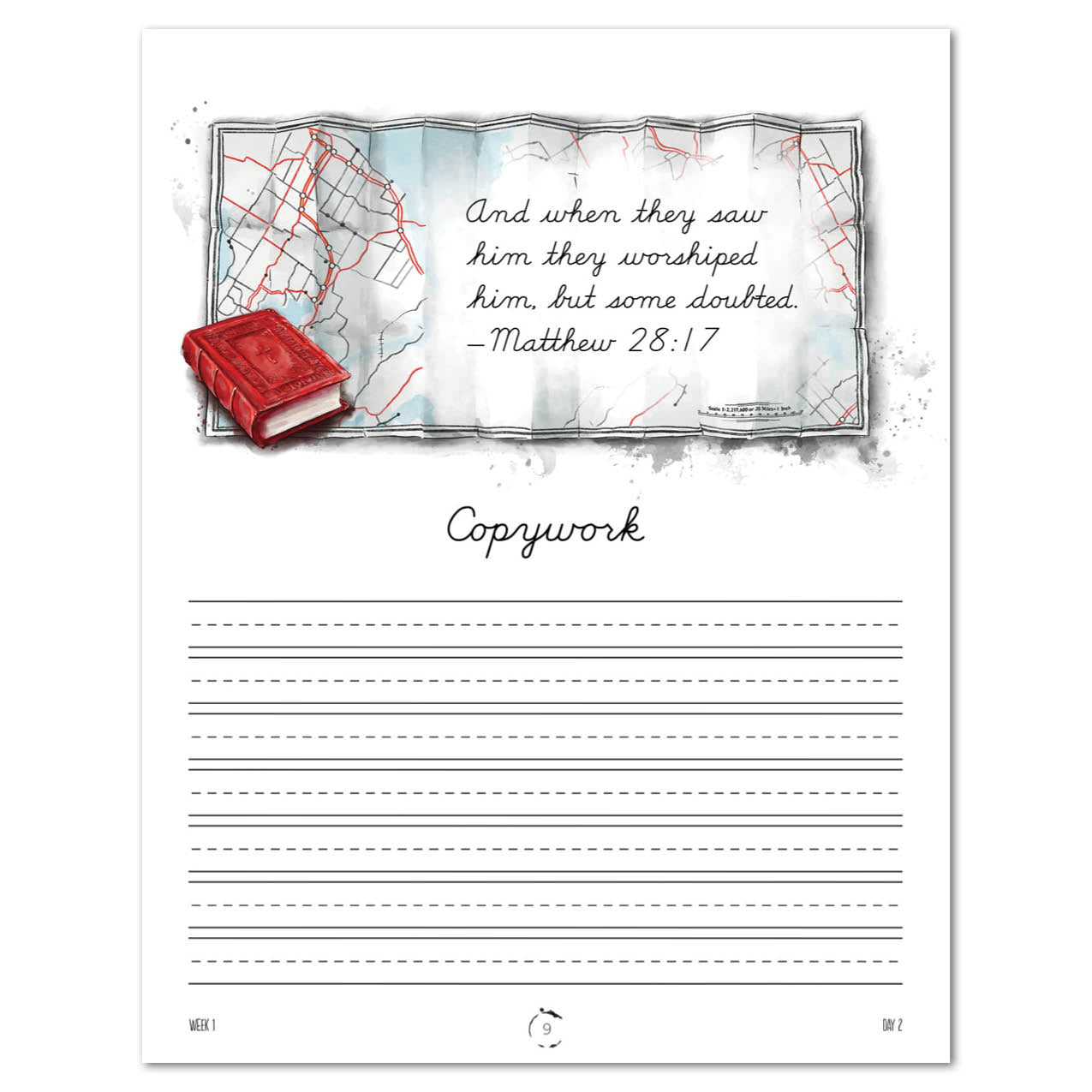 Transportation Homeschool Unit Study Printed Cursive Student Book Week 1 Day 2 Copywork