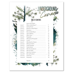 Underground to Canada Book Report Writing Track Homeschool Unit Study Printed Student Book Table of Contents