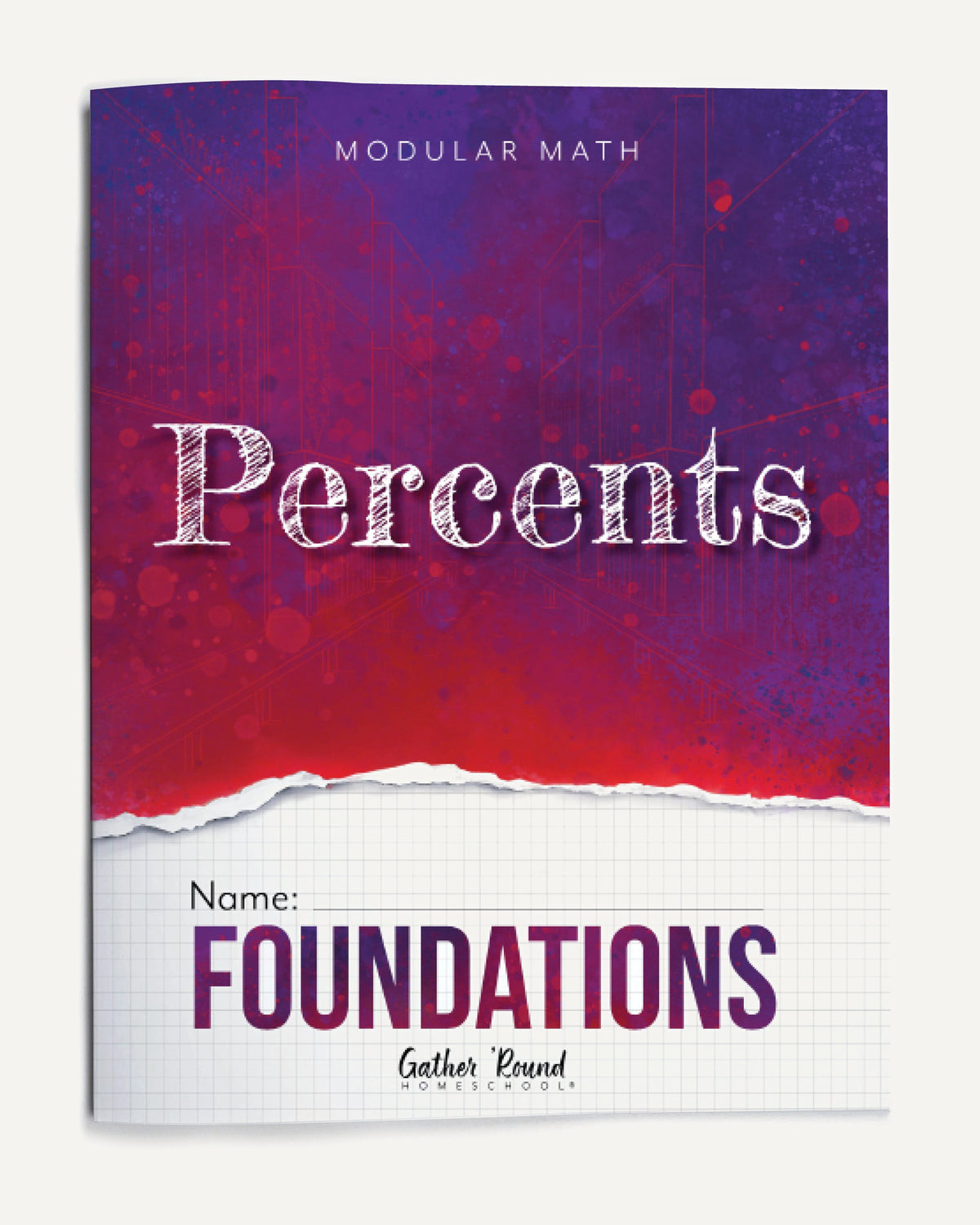 Book cover of 'Modular Math: Percents Foundations' with a red and purple gradient.
