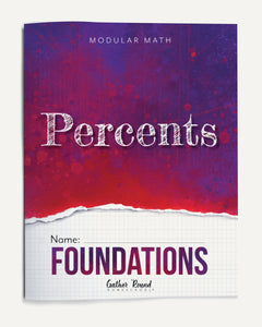 Book cover of 'Modular Math: Percents Foundations' with a red and purple gradient.