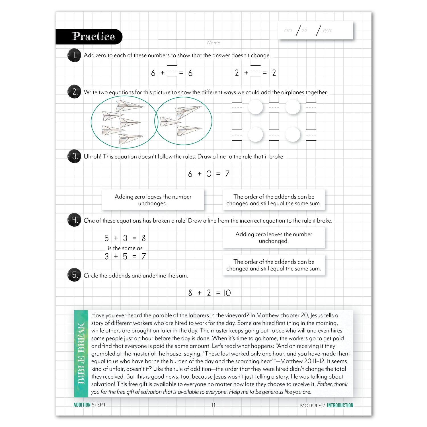 Modular Math Addition Step 1 Printed Practice Page Homeschool Unit