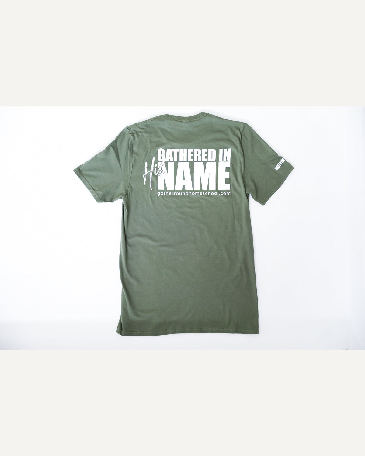 Adult Gathered In His Name T-shirt w/ verse (Soft Style) homeschool unit study, printed product image