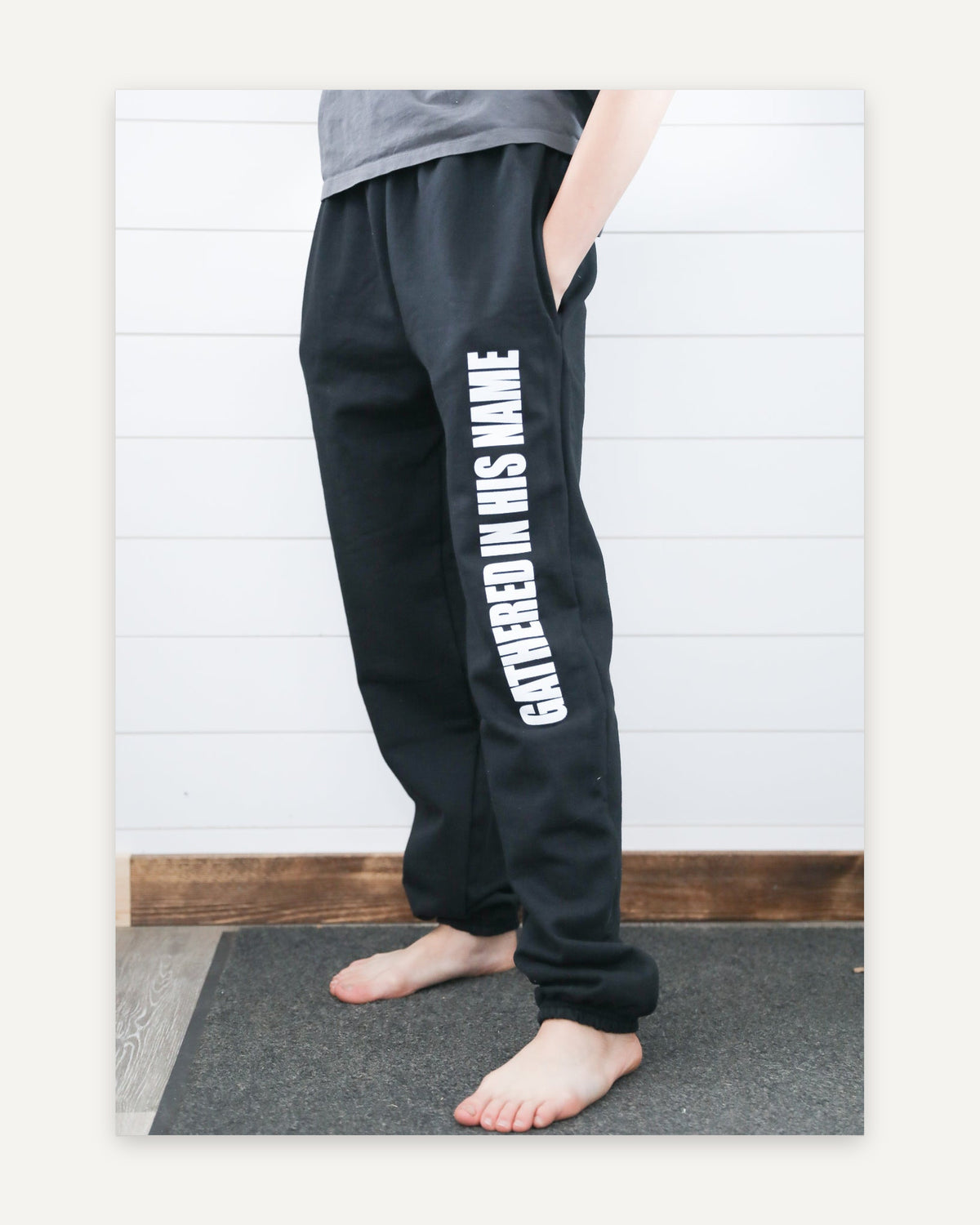 Gathered In His Name Sweatpants (Black) homeschool unit study, printed product image