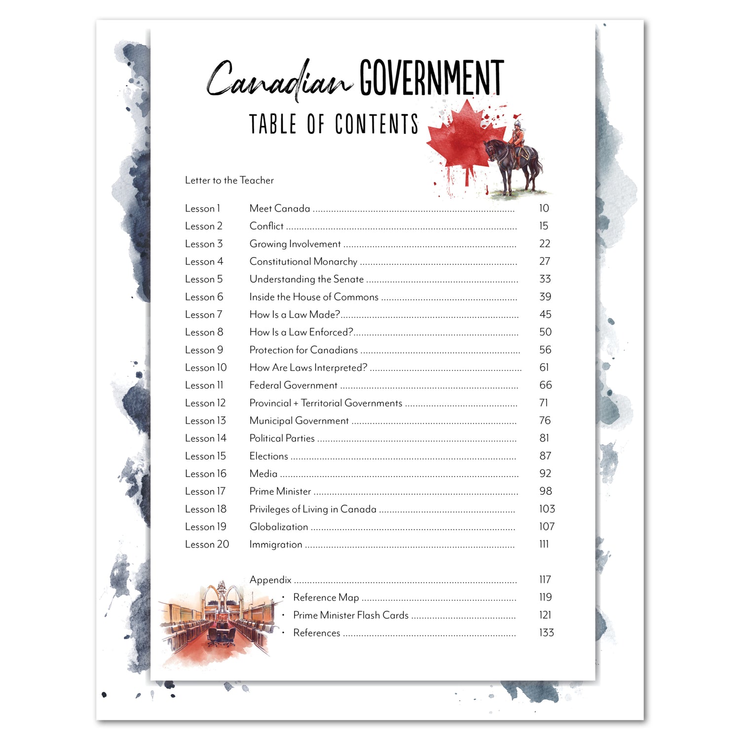 Canadian Government Homeschool Unit Study Printed Teacher's Guide Table of Contents