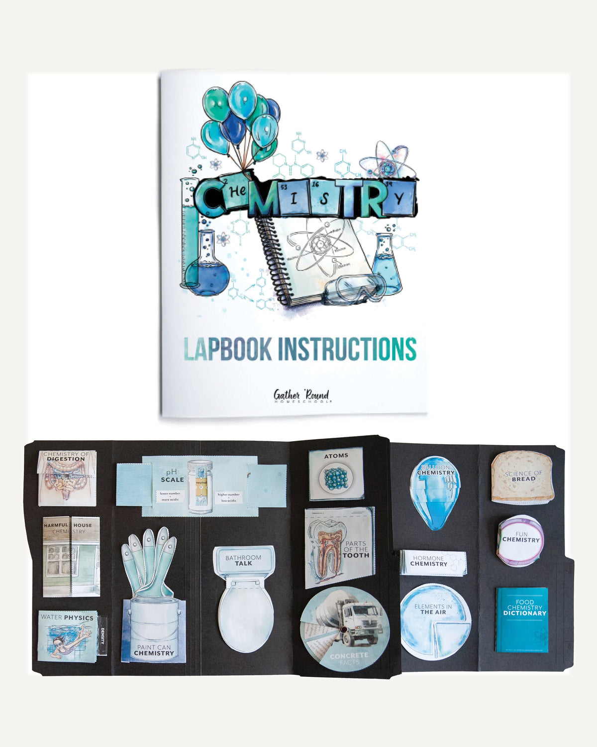 Chemistry Homeschool Unit Study Printed Lapbook Instructions with Lapbook Example