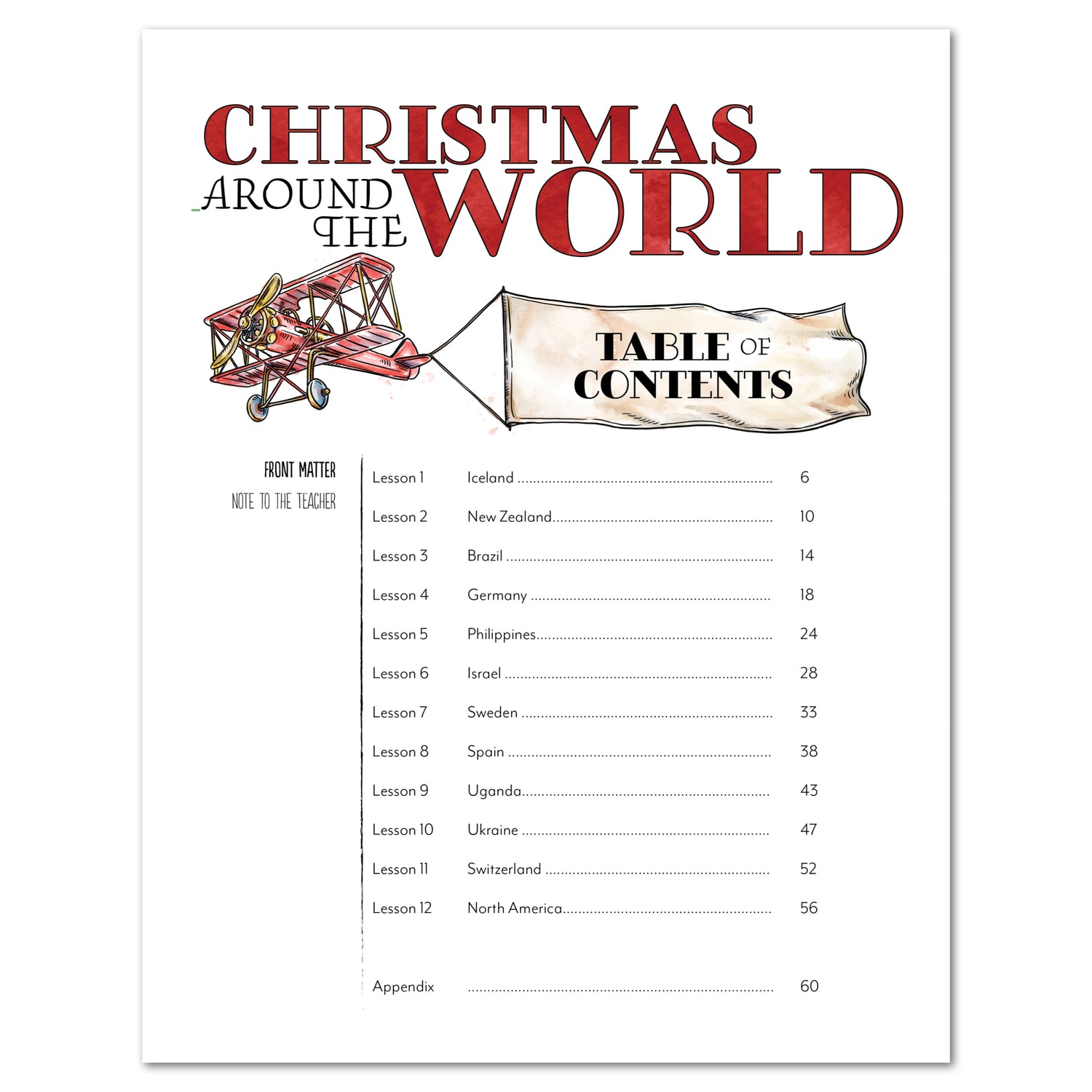 Christmas Around the World Homeschool Unit Study Printed Teacher's Guide Table of Contents