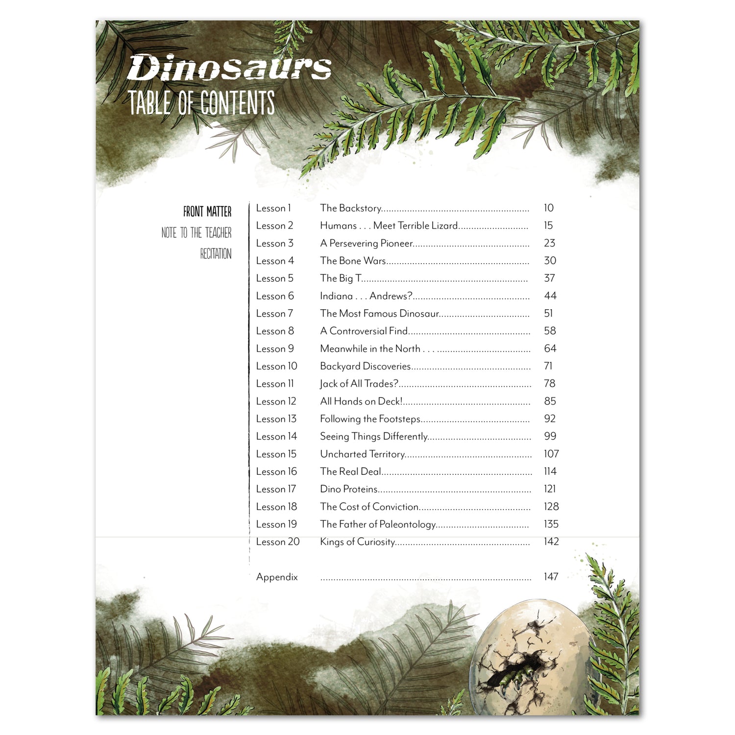 Dinosaurs Homeschool Unit Study Digital Teacher's Guide Table of Contents