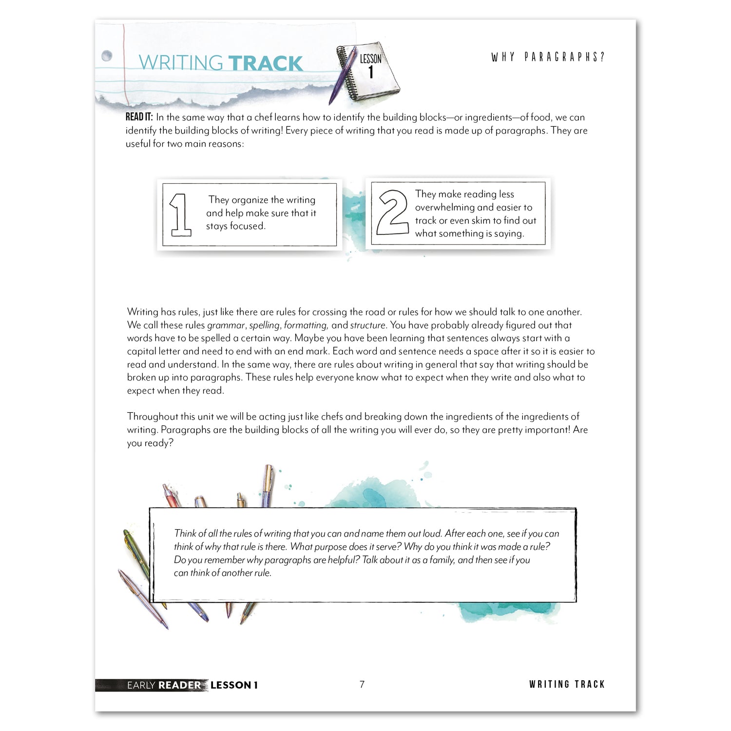 Paragraph Writing Track Homeschool Unit Study Digital Early Reader Student Book Lesson 1 Why Paragraphs?