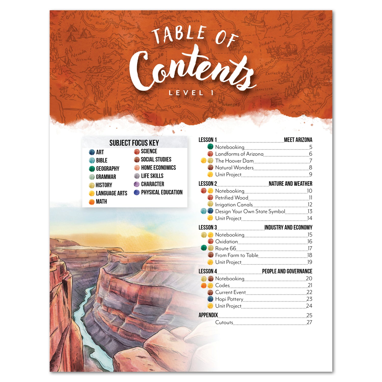 Arizona Fifty States Homeschool Unit Study Digital Student Book Level 1 Table of Contents