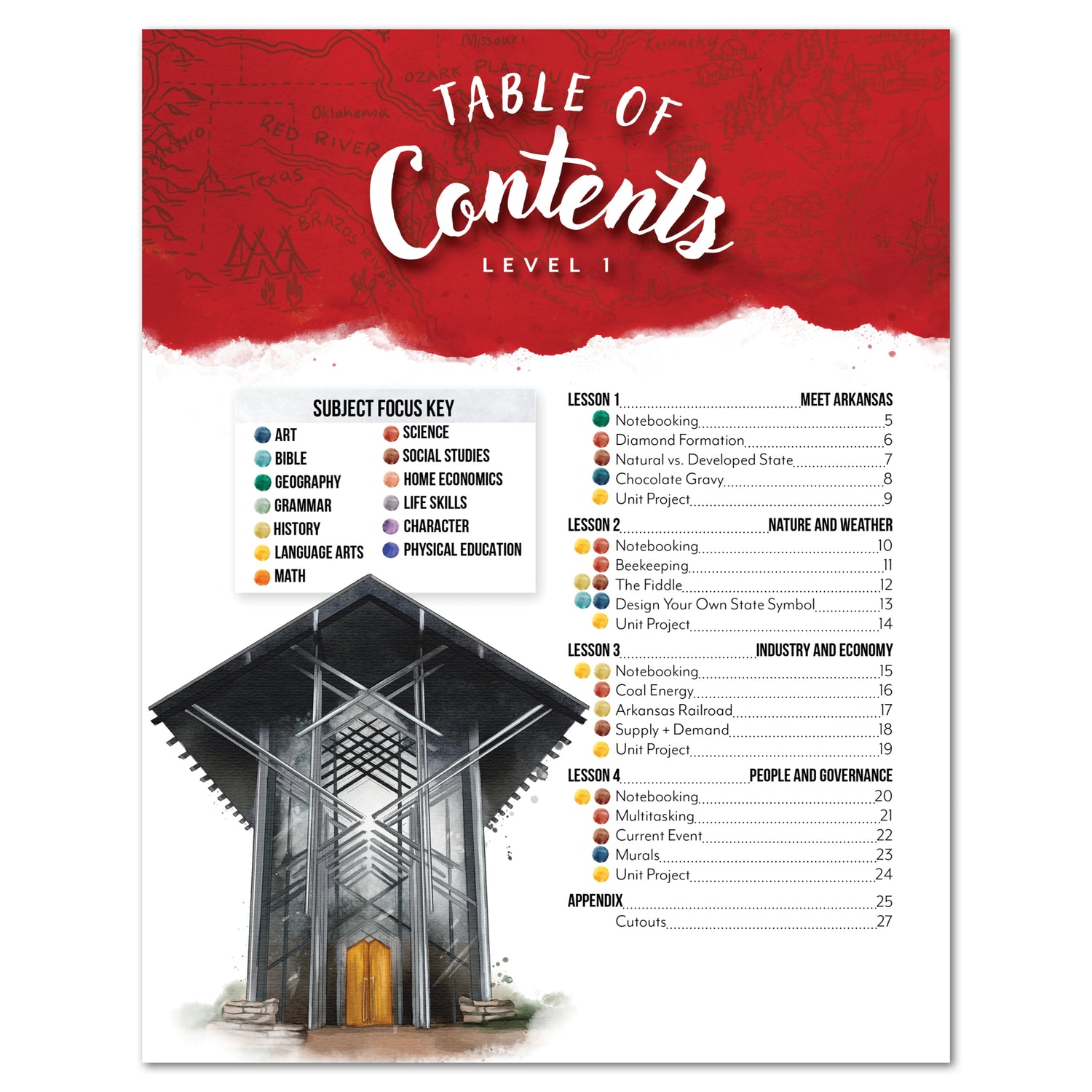 Arkansas Fifty States Homeschool Unit Study Printed Student Book Level 1 Table of Contents 