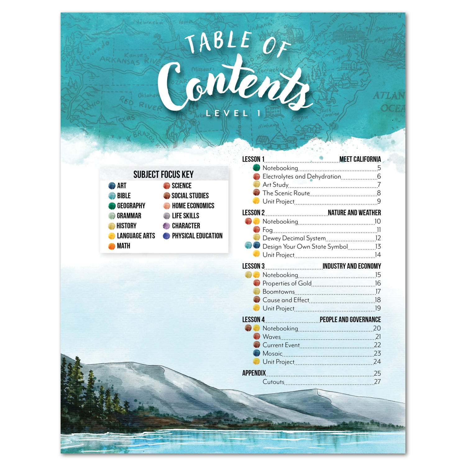 California Fifty States Homeschool Unit Study Digital Student Book Level 1 Table of Contents