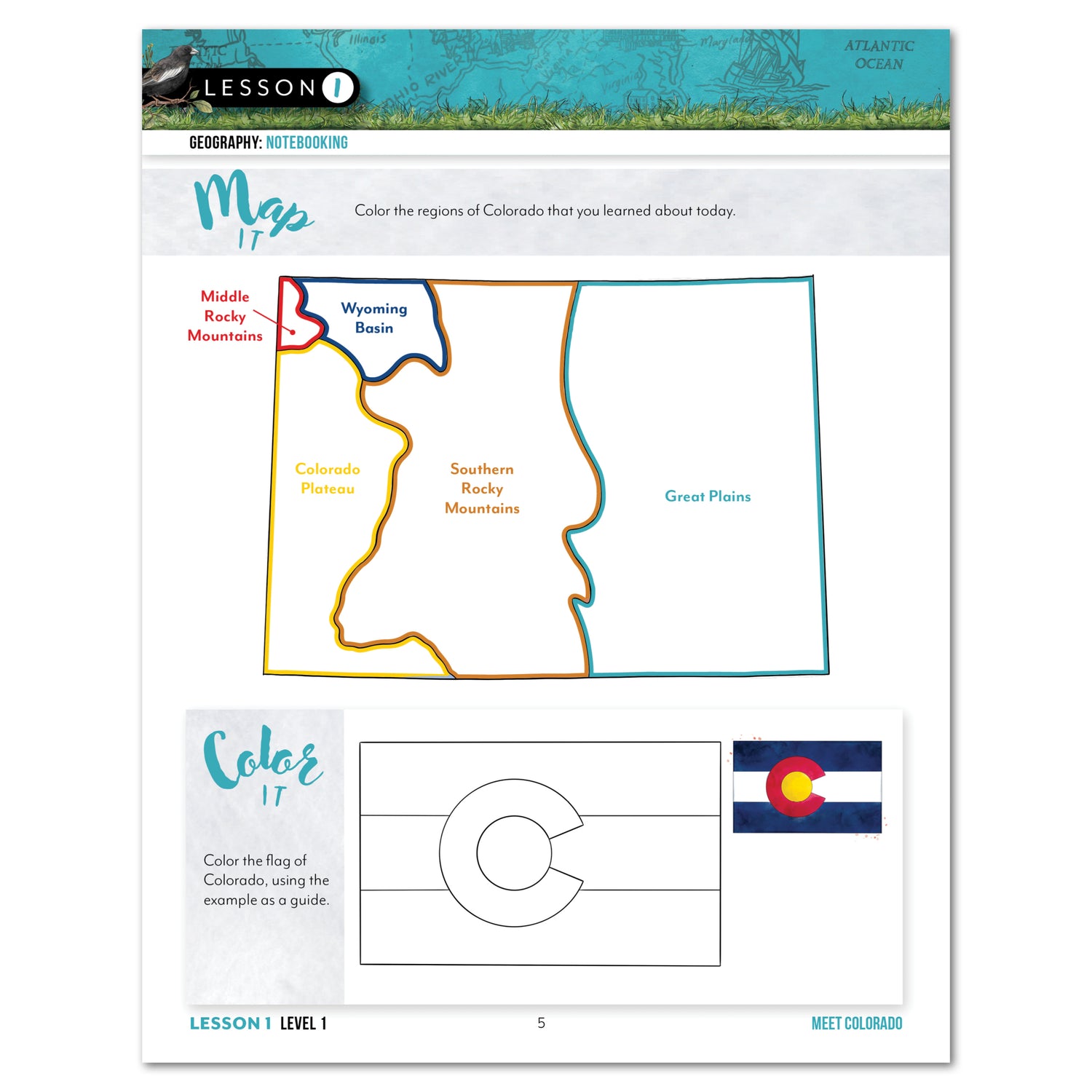 Colorado Fifty States Homeschool Unit Study Digital Student Book Level 1 Lesson 1 Page
