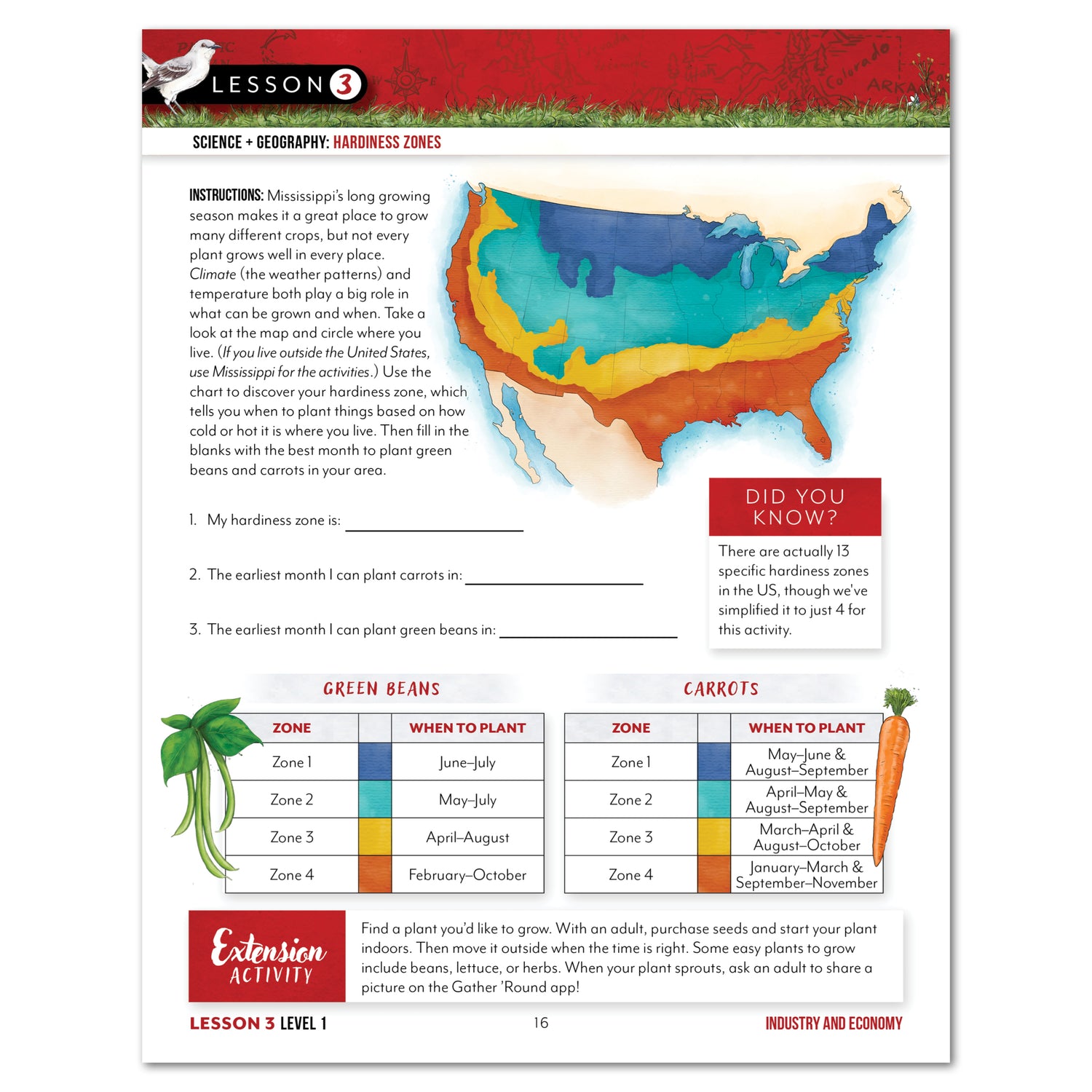 Level 1 student page about industry and economies of Mississippi