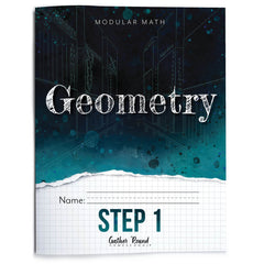 Geometry textbook with a dark blue cover and grid paper on the bottom