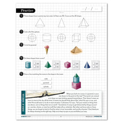Educational worksheet on shapes with geometric figures and questions