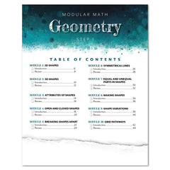 Geometry step 1 table of contents with a blue and white abstract design