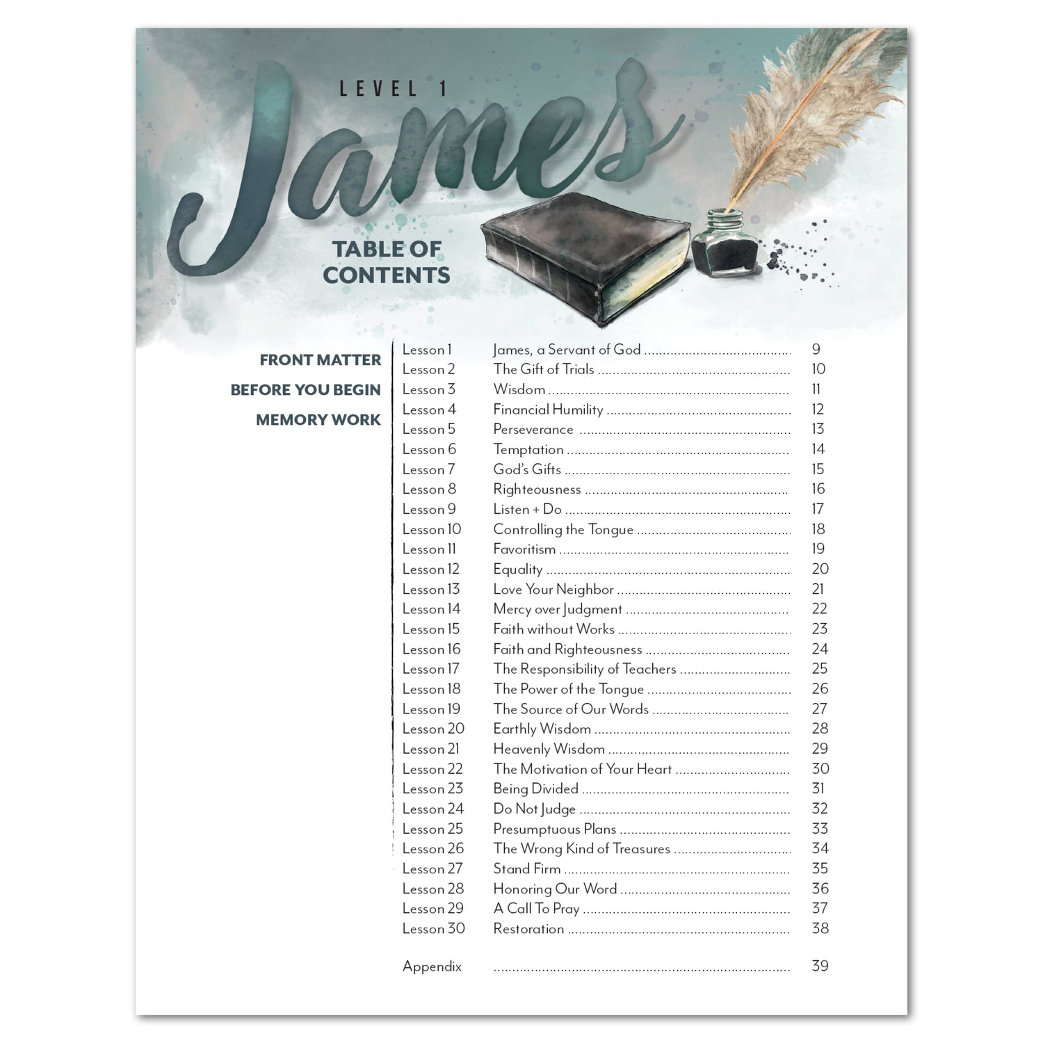 Book of James Homeschool Unit Study Digital Level 1 Student Workbook Table of Contents