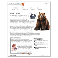 Letters + Numbers 1 In The Forest Homeschool Unit Study Digital Teacher's Guide Week 11 Leson 44 Bethany's Big Paws