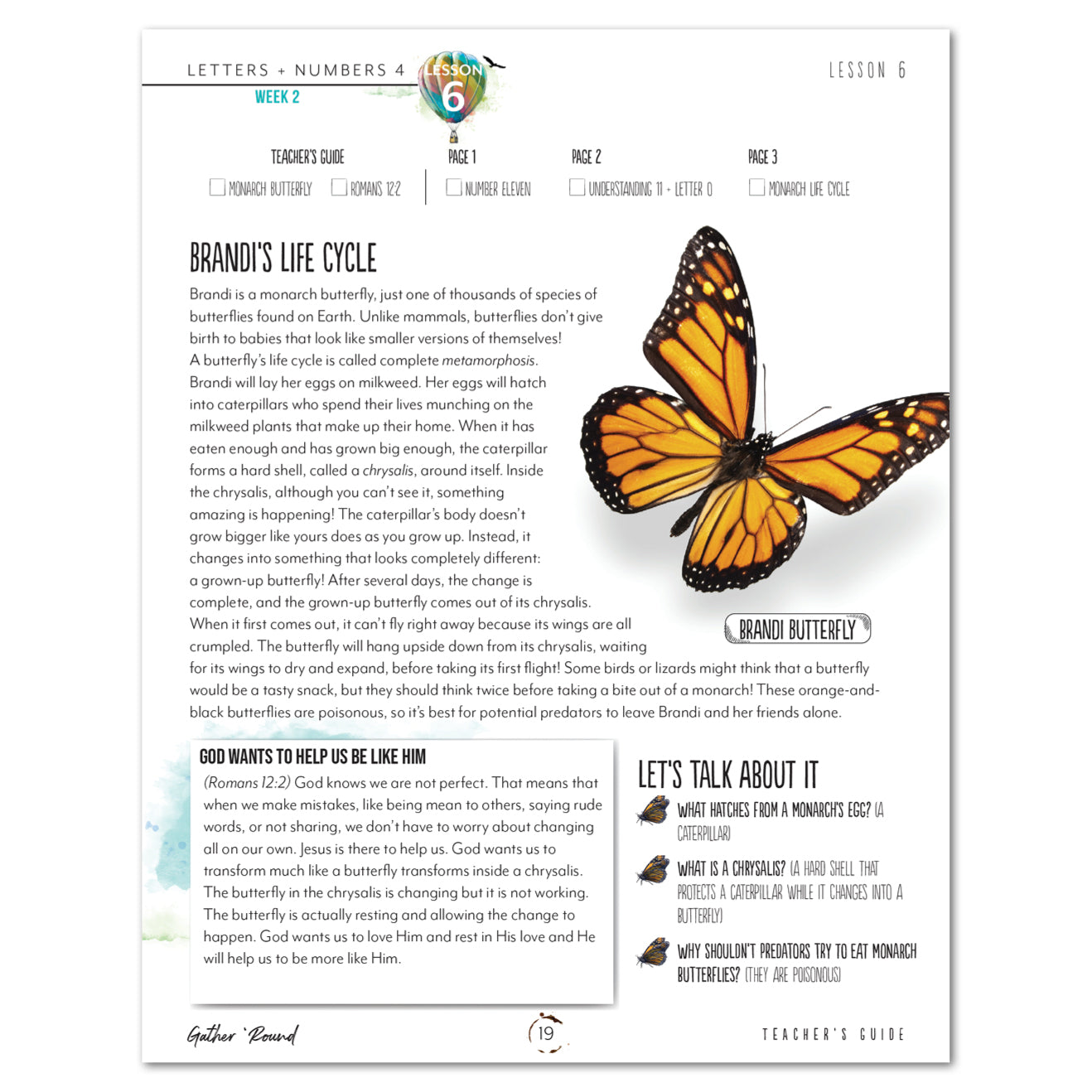 Letters + Numbers 4 In The Air Digital Printed Teacher's Guide Week 2 Lesson 6 Brandi's Life Cycle