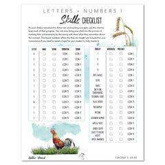 Letters + Numbers 2 On The Farm Printed Teacher's Guide Skills Checklist for L+N1