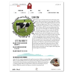 Letters + Numbers 2 On The Farm Printed Teacher's Guide Week 3 Lesson 9 Clara Cow