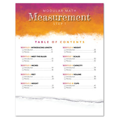Measurement Step 1 modular math homeschool printed book table of contents