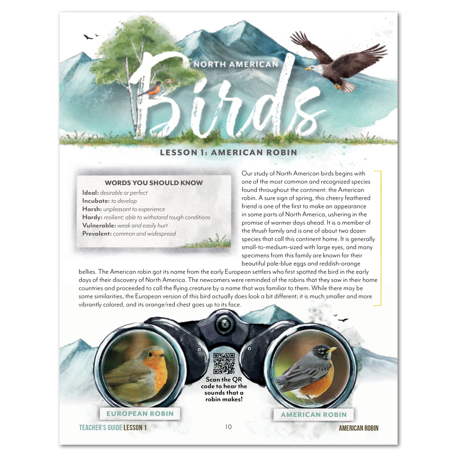 North American Birds part two homeschool unit study digital teacher's guide lesson one part one