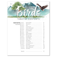 North American Birds part two homeschool unit study printed Teacher's Guide table of contents