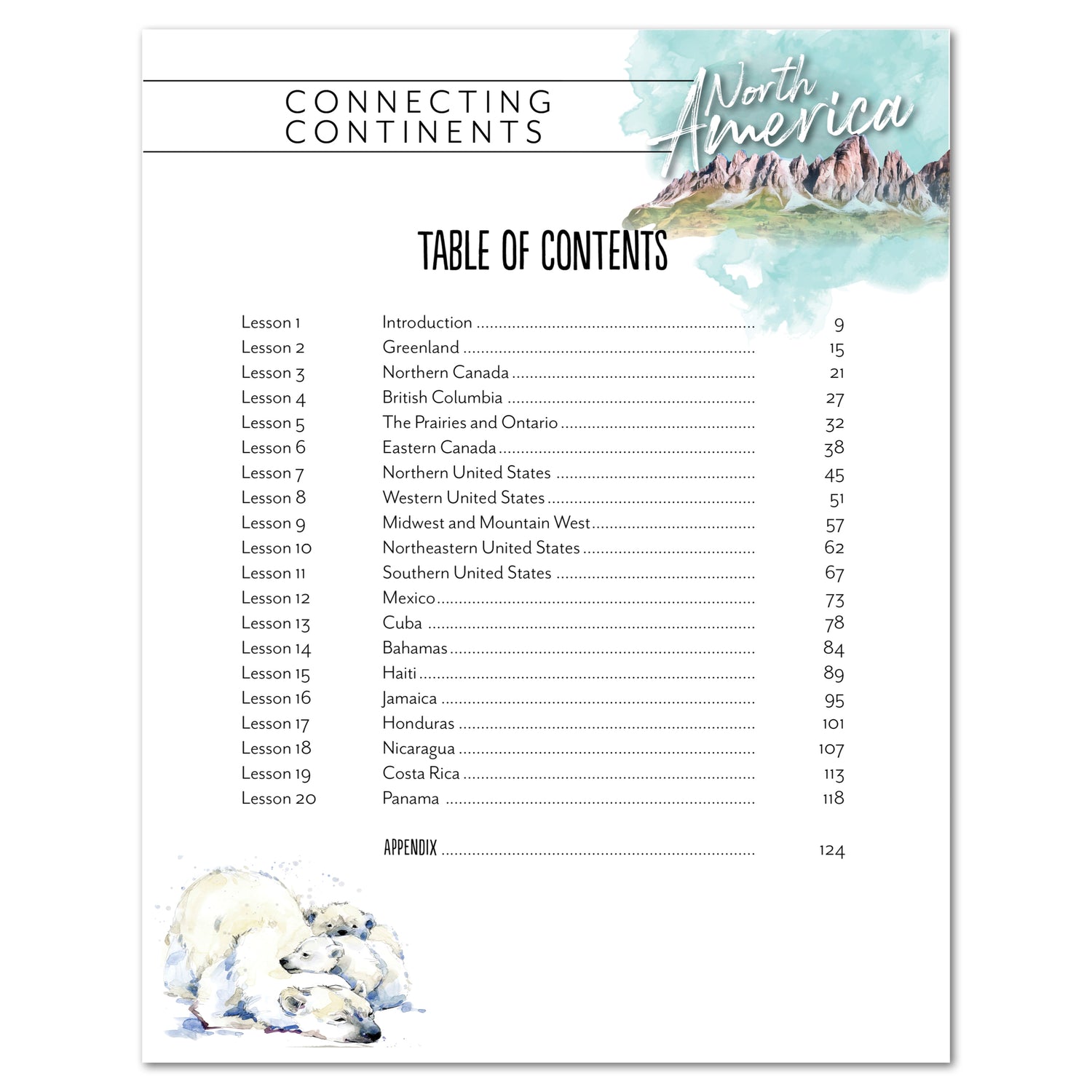 North America homeschool unit study digital table of contents for student workbook