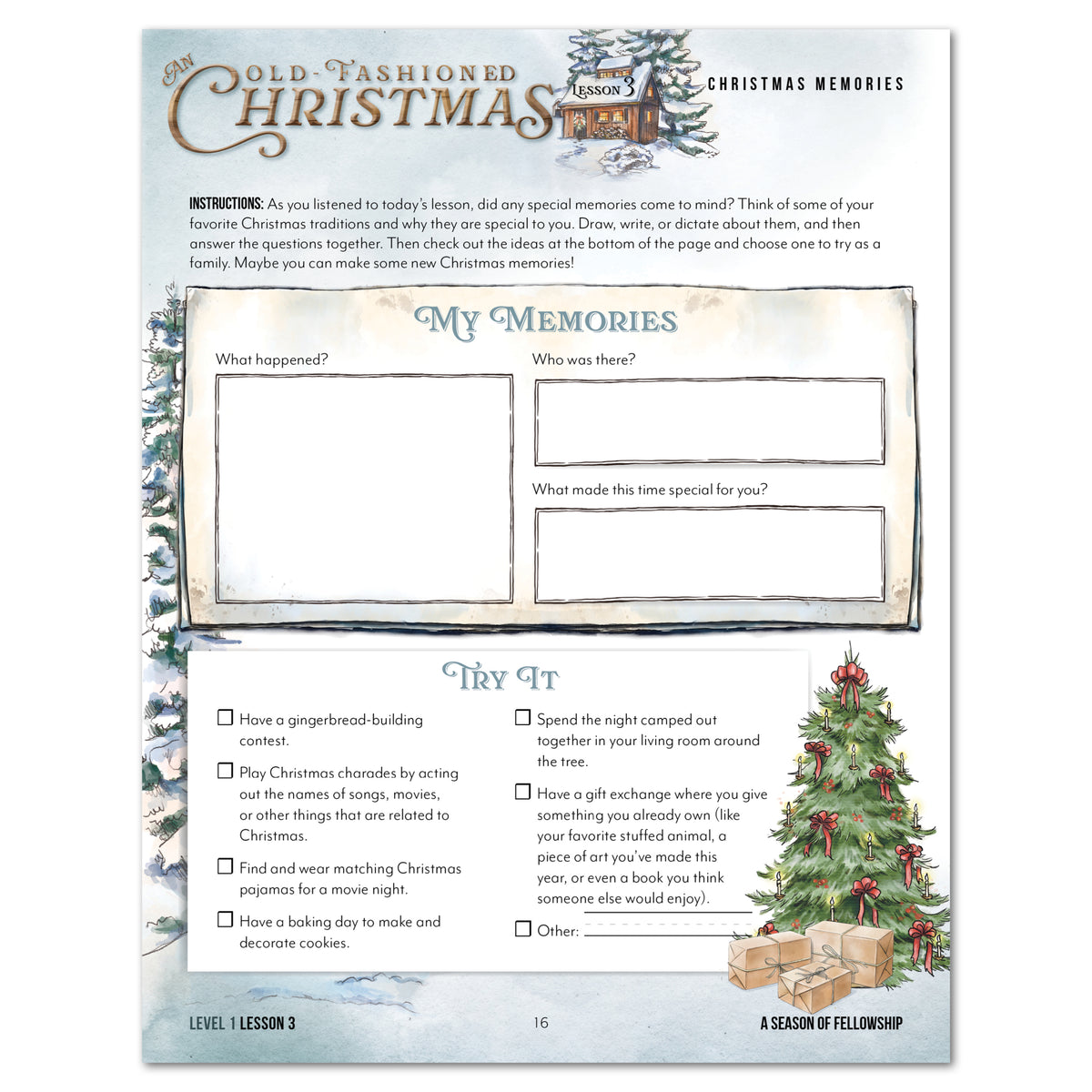 Old Fashioned Christmas Homeschool Unit Study Digital Download Level 1 Student Book Lesson 1 Christmas Memories