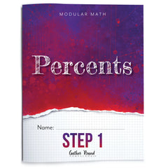 Book cover of 'Modular Math: Percents Step 1' with a red and purple gradient.