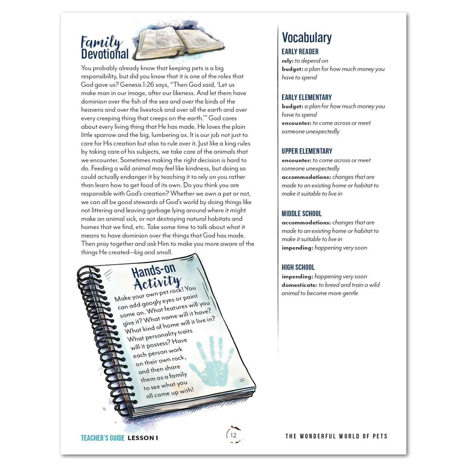 Pets homeschool unit study print teacher's guide family devotional