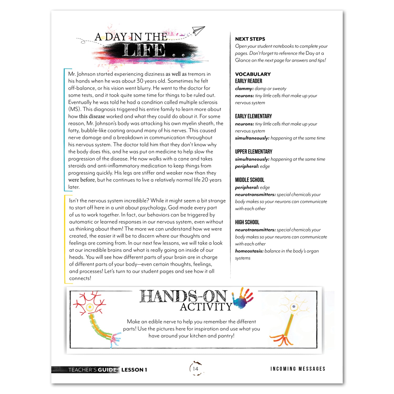 Psychology homeschool unit study print teacher's guide  day in the life lesson 