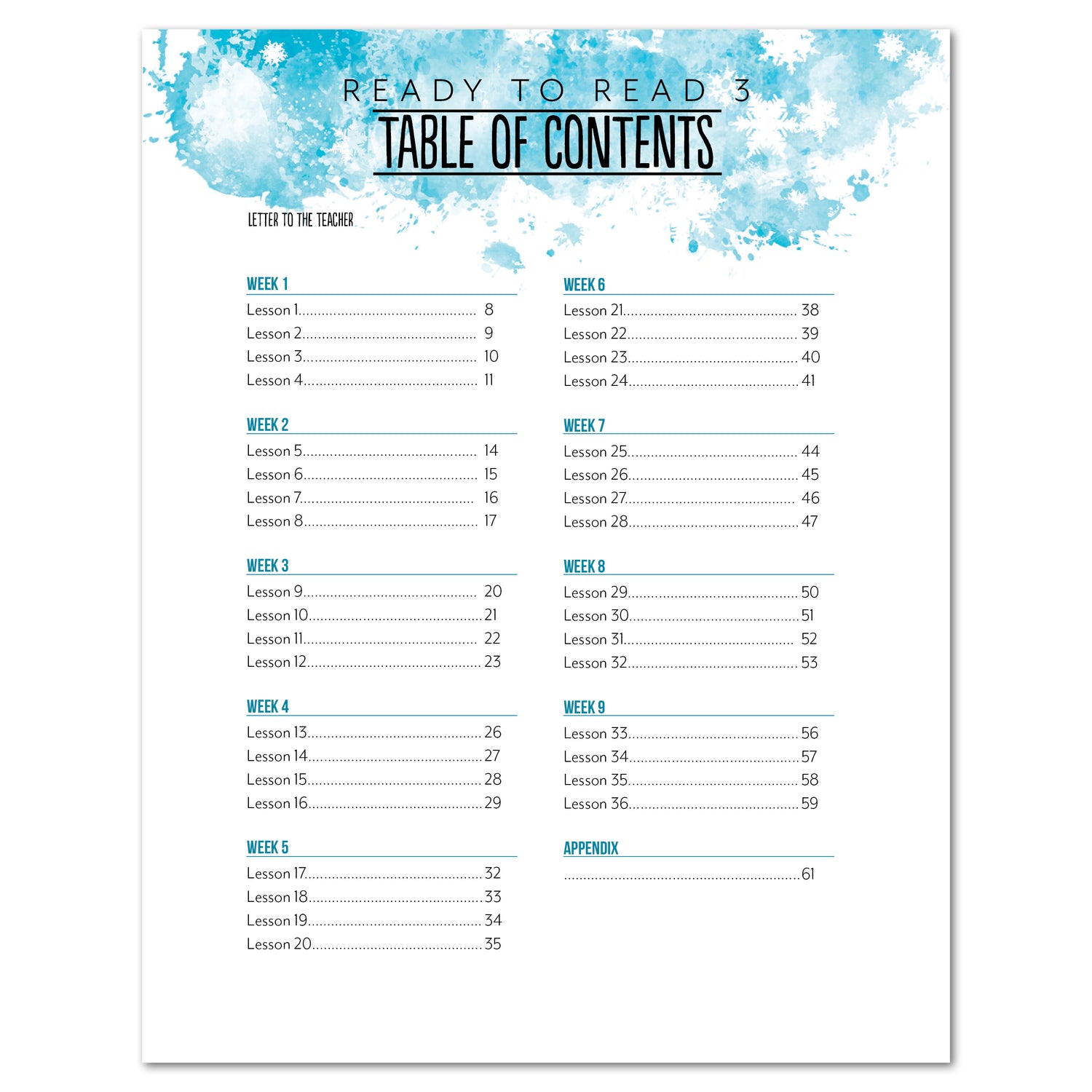 Ready to Read 3 At Ice + Snow Homeschool Unit Study Printed Teacher's Guide Table of Contents