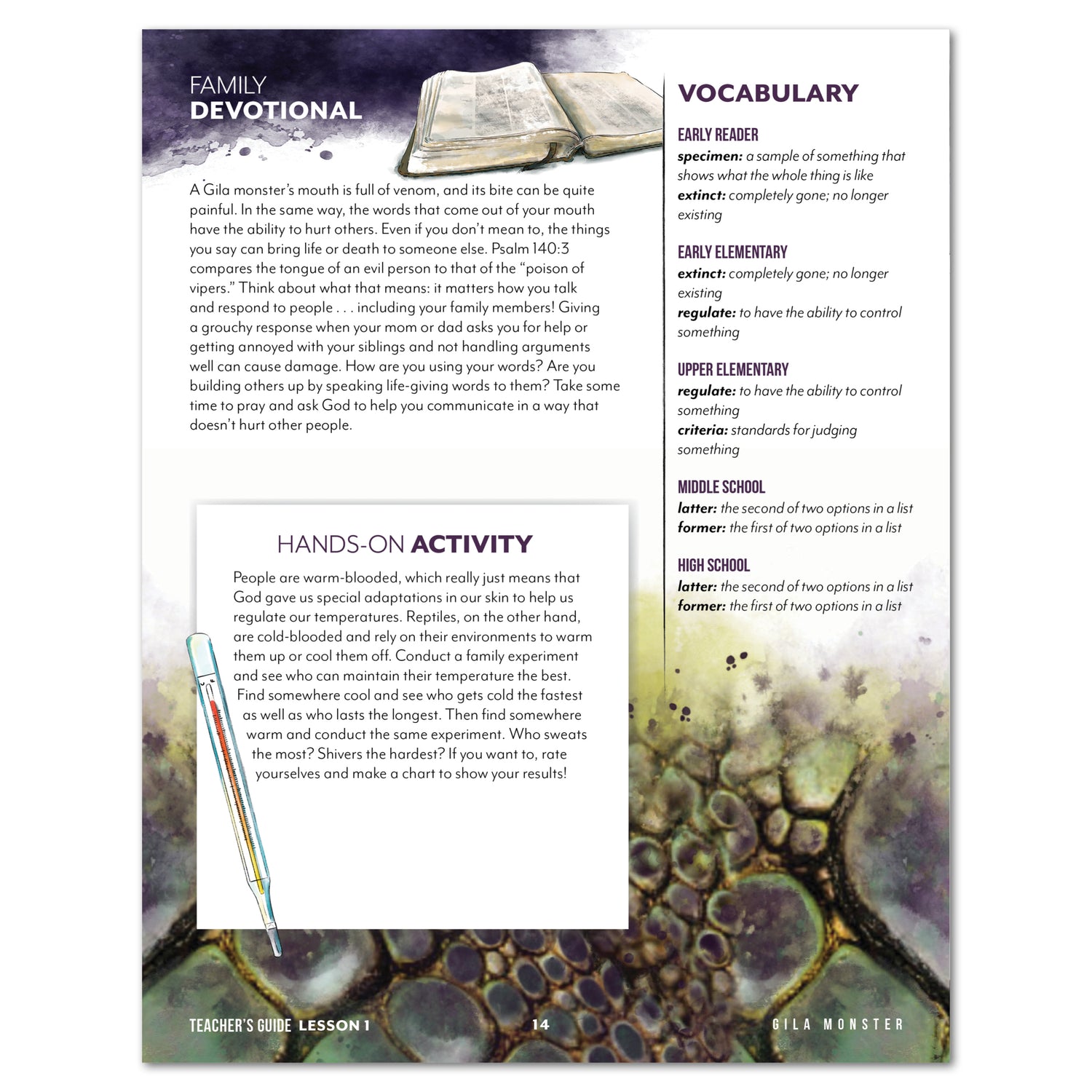 Reptiles homeschool unit study printed teacher's guide Family Devotional