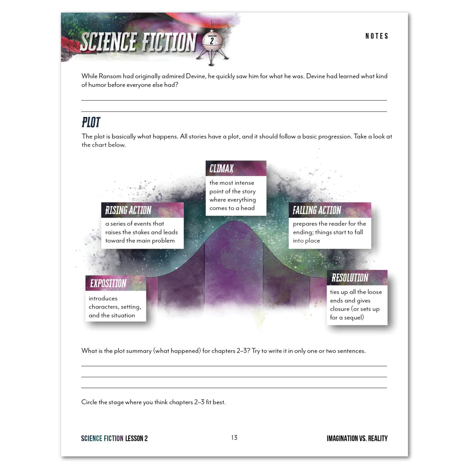 Science Fiction homeschool mini unit novel study printed lesson 2