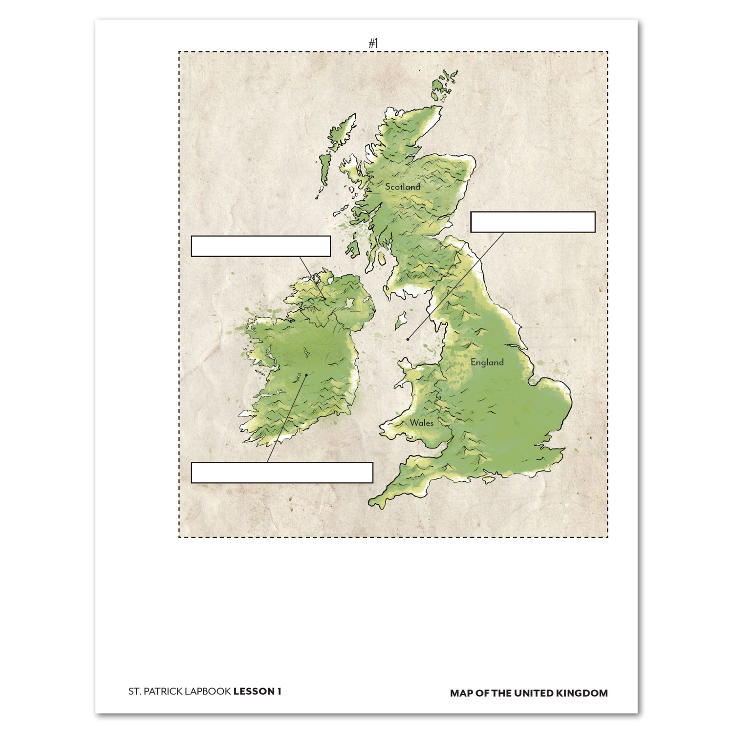 St. Patrick's Day homeschool unit study, printed lapbook with Teacher's Guide lapbook cutouts level one cutout