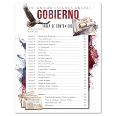 US Government Spanish Edition Homeschool Unit Study Digital Download Teacher's Guide Table of Contents