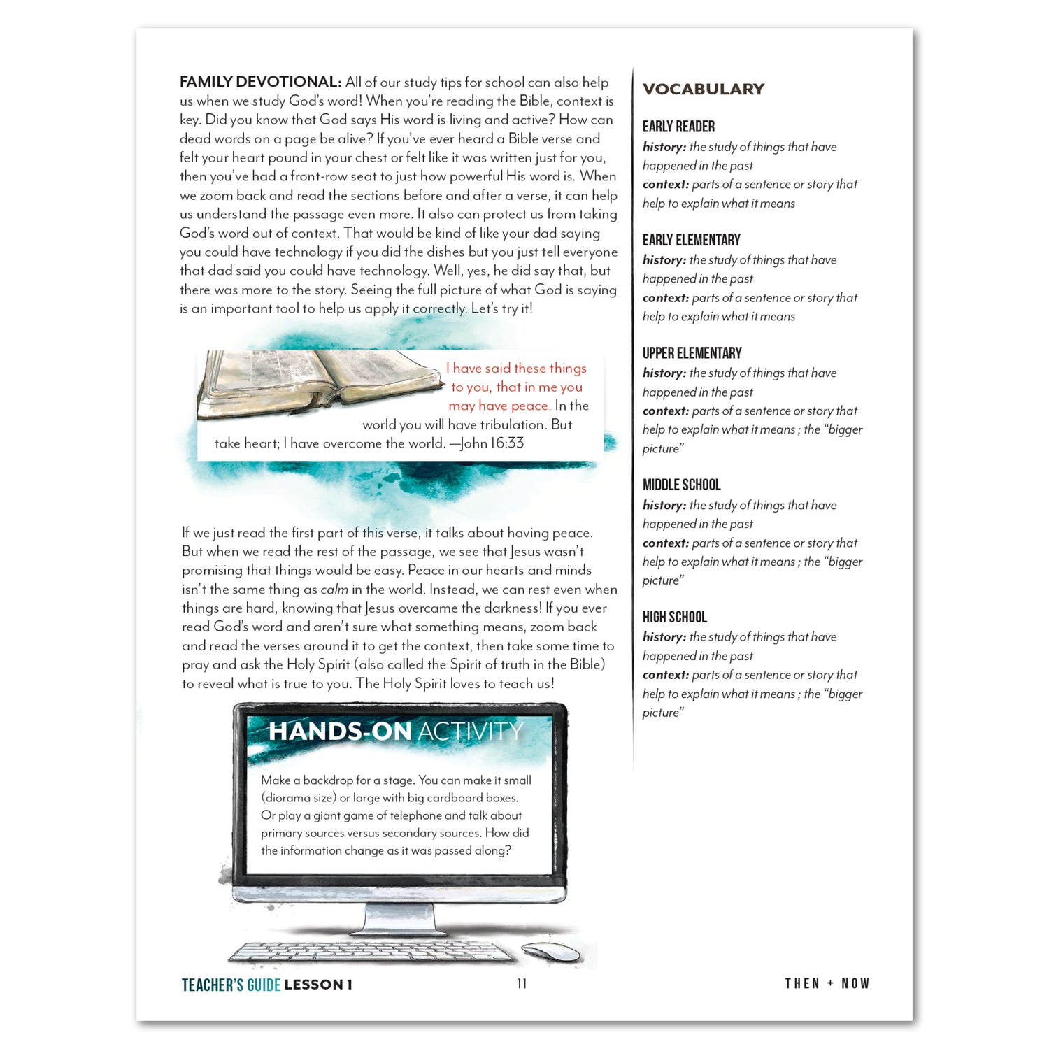 US History 6: History of Tomorrow Homeschool Unit Study Printed Teacher's Guide Lesson 1 Then + Now Part 2