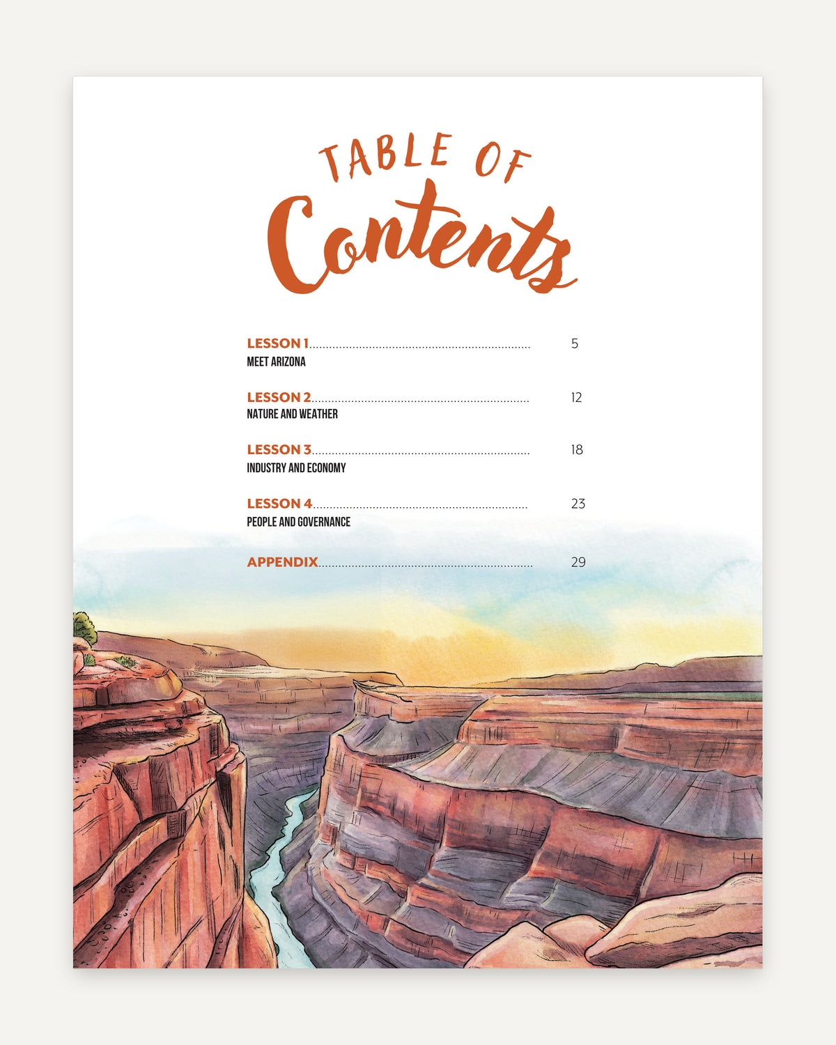 Arizona Fifty States Homeschool Unit Study Digital Teacher's Guide Table of Contents