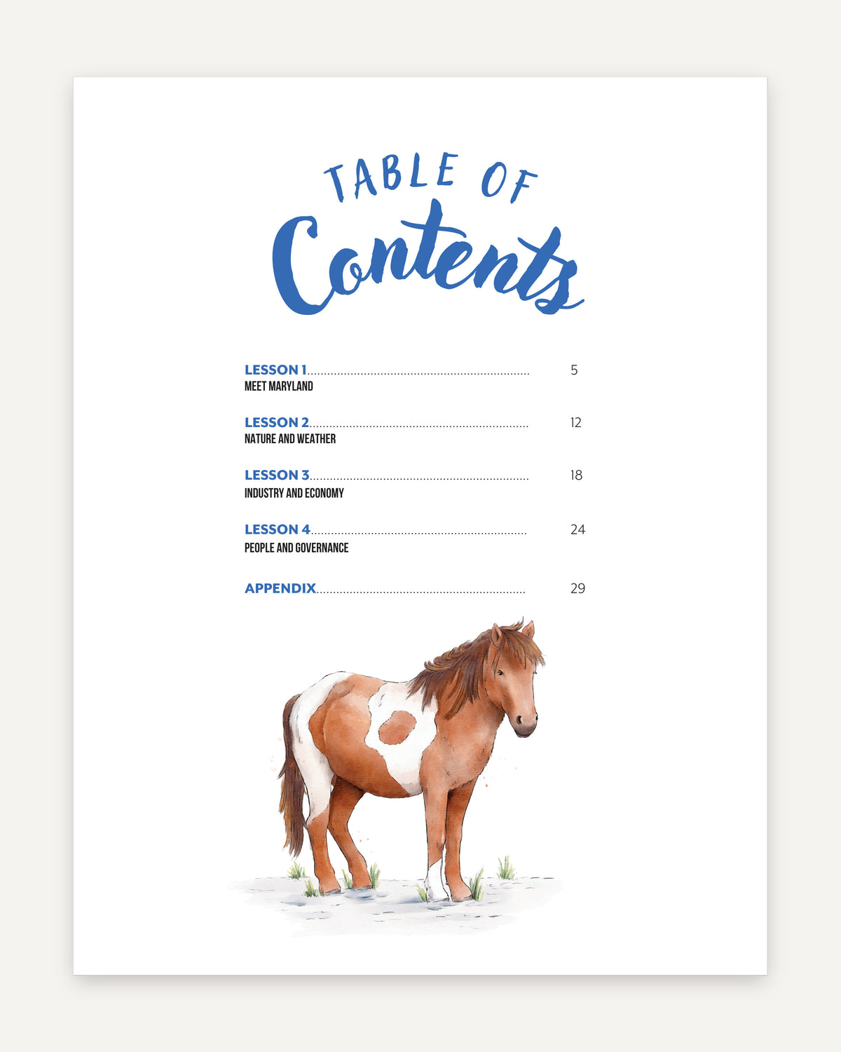 Fifty States: Maryland homeschool unit study, digital Teacher's Guide Table of Contents