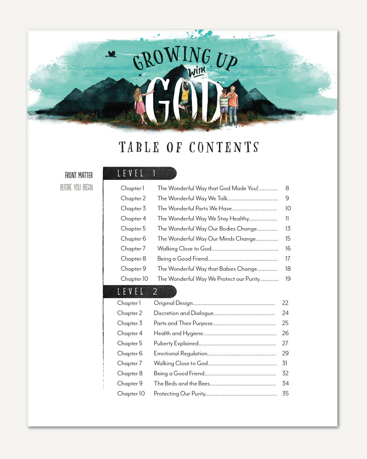 Growing Up with God Homeschool Unit Study Printed Teacher's Companion Table of Contents Levels 1-2