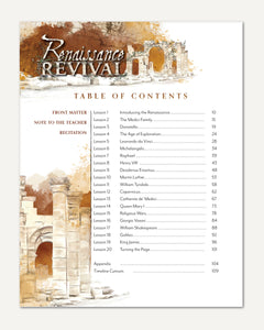 Renaissance and Revival Homeschool Unit Study Printed Digital Teacher's Guide Table of Contents