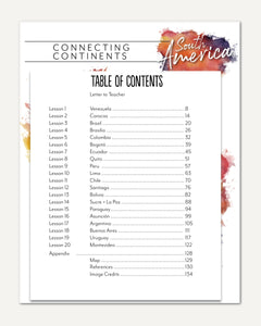 South America homeschool unit study digital teacher guide table of contents
