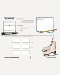 Sports + PE homeschool unit study, print student seatwork journal in cursive for early reader worksheet