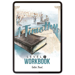 1 Timothy Level 2 Workbook cover with illustration of a people and Bible.