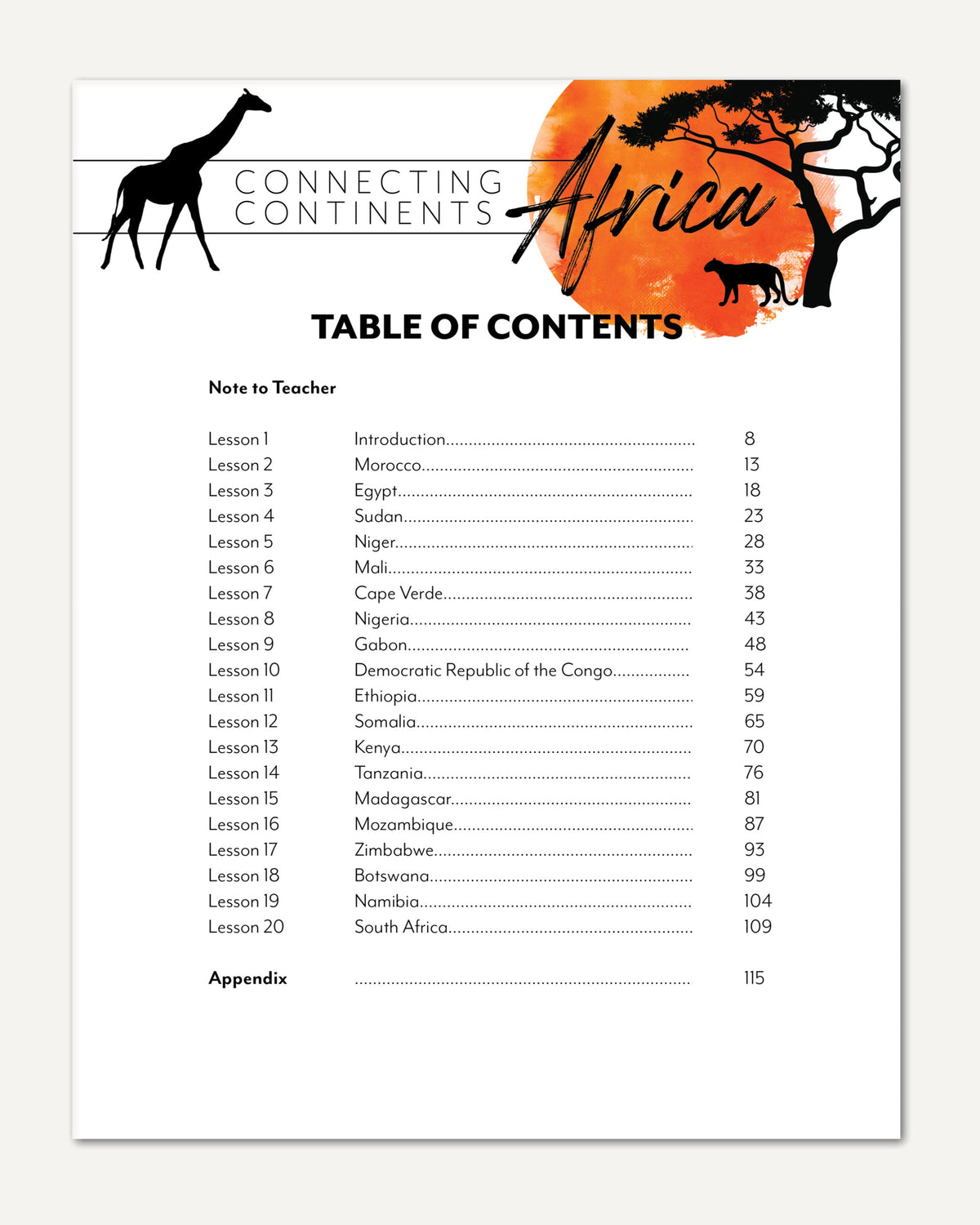 Africa homeschool unit study teacher guide table of contents